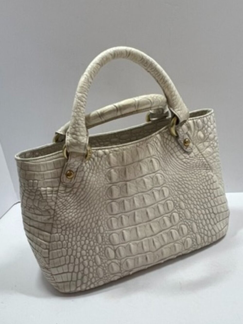 Brahmin Melbourne Croc-Embossed Leather Satchel Vanilla Beige w/Gold Hardware - Picture 2 of 13